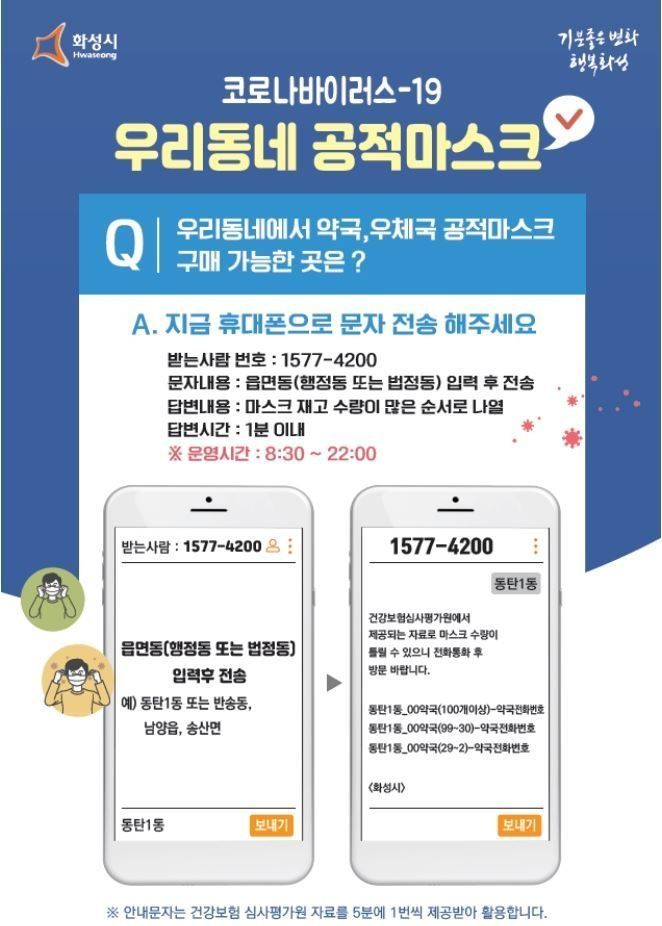 화성시 공적마스크 재고알림 문자서비스 안내 포스터