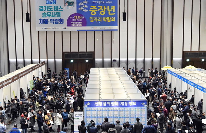 2019년 12월 수원컨벤션센터에서 개최된 중장년 일자리 박람회에 많은 시민들이 참가하고 있다.
