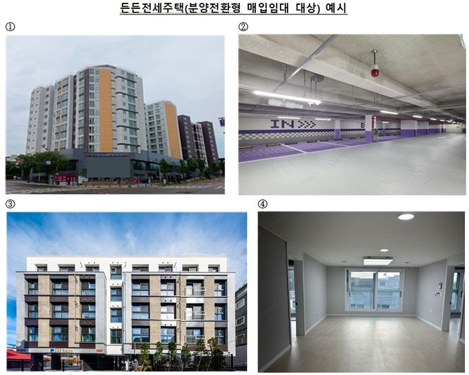 <strong>① 경기 부천시 소재 든든전세 외관, ② 서울 금천구 소재 든든전세 지하 주차장<br>
③ 서울 성북구 소재 든든전세 외관, ④ 서울 성북구 소재 든든전세 내부</strong>