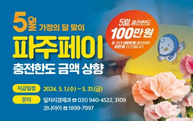 ‘5월 가정의 달’은 파주페이 충전으로 온 가족이 즐겁게!…충전 한도 70만 원→100만 원