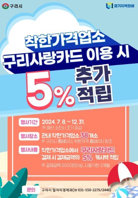 구리사랑카드, 착한가격업소 결제 시 5% 추가 할인