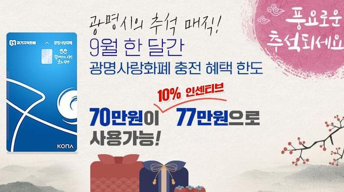 광명사랑화폐 9월 인센티브 지급 한도 상향 안내문