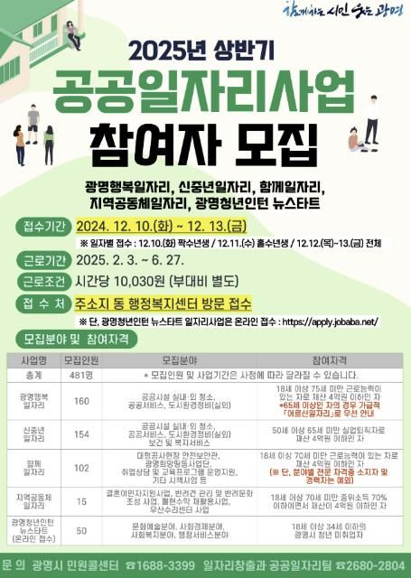 공공일자리 사업 참여자 모집 안내문.