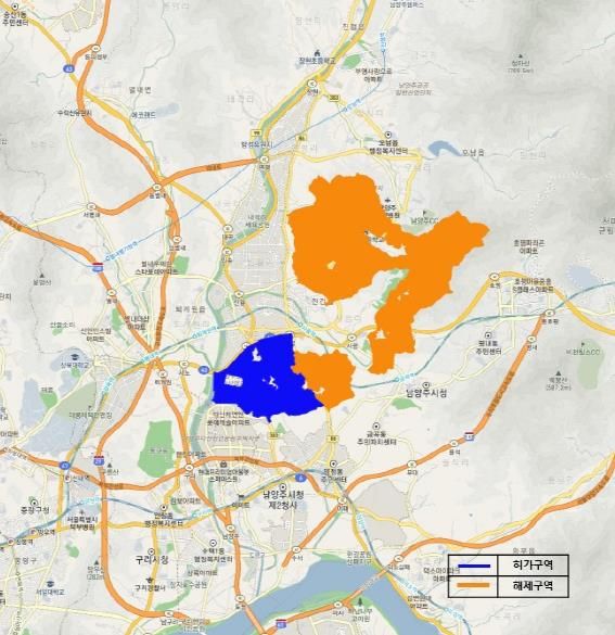 남양주 도면(왼쪽이 지정. 오른쪽이 해제)