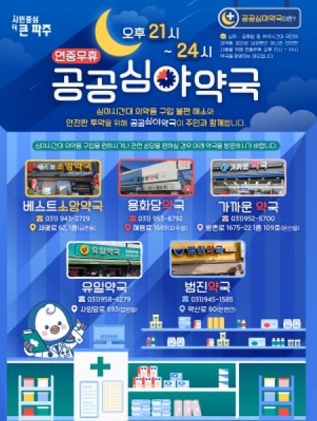 파주시, 2025년 공공심야약국 운영시간 변경 및 지정약국 확대