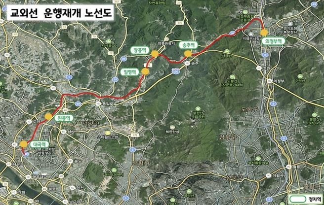 교외선 운행재개 노선도
