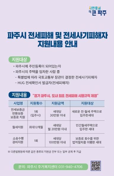 파주시, 전세사기피해자 주거안정 지원…월세·소송경비 등