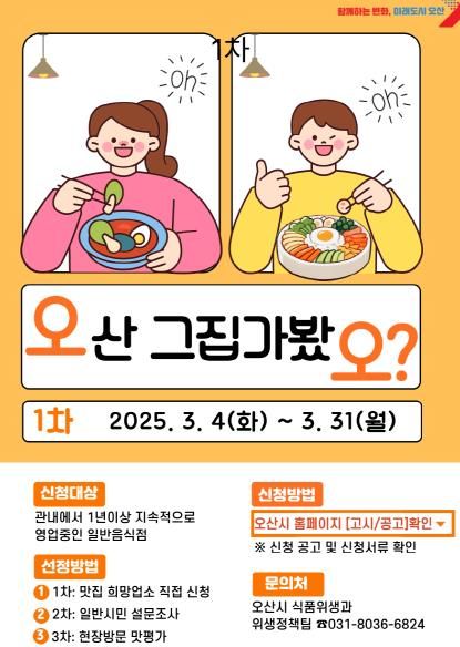 오산시,‘오산 그집 가봤오’ 맛집 선정 나선다