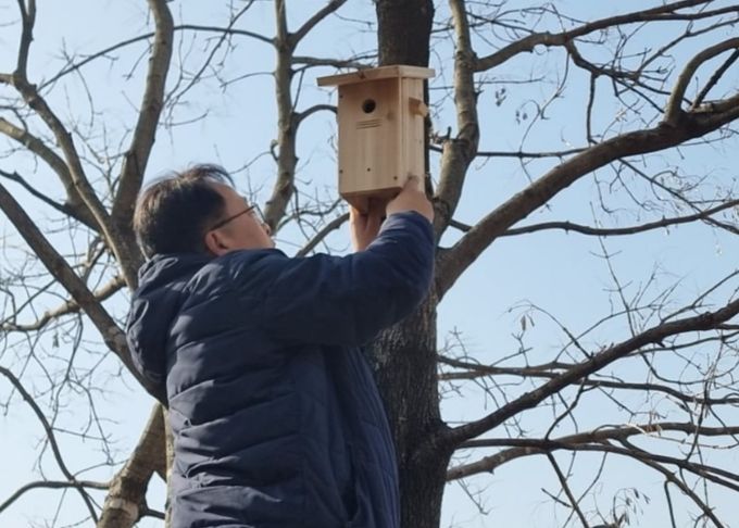 광명시는 14일 안터생태공원 내에 나무에 인공둥지를 설치했다.