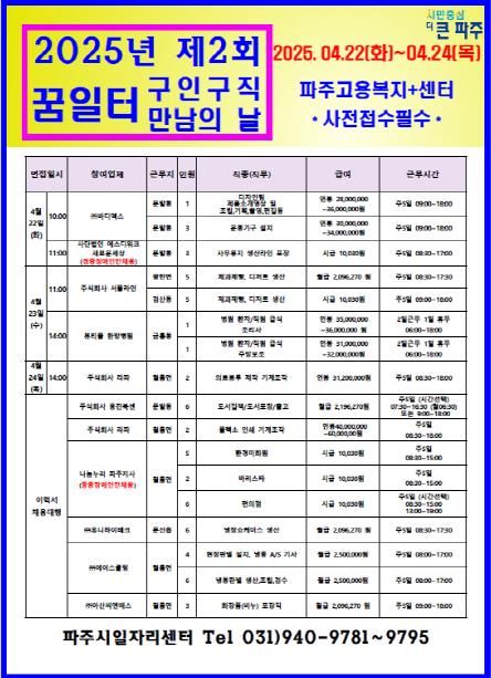 파주시, 2025년 제2회 '구인 구직 만남의 날' 개최