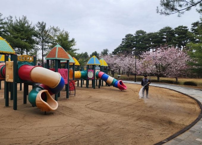 일산호수공원 회화나무 광장 어린이놀이터 모래시설 소독
