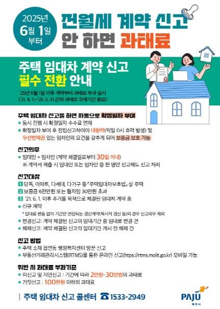 파주시,‘전월세 신고제’계도기간 종료