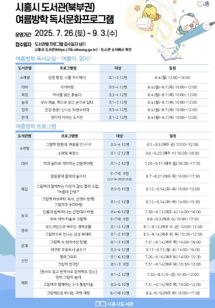 북부권 공공도서관 여름독서교실 및 여름방학 프로그램 운영