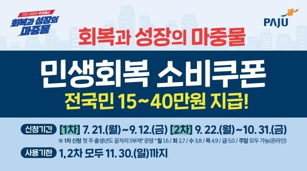 ‘민생회복 소비쿠폰’7월 21일부터 지급 시작… 파주시, 준비 철저
