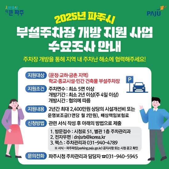 파주시, ‘부설주차장 개방 지원 사업’ 본격 추진