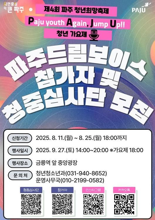 파주시, 청년가요제 참가자·청중심사단 동시 모집